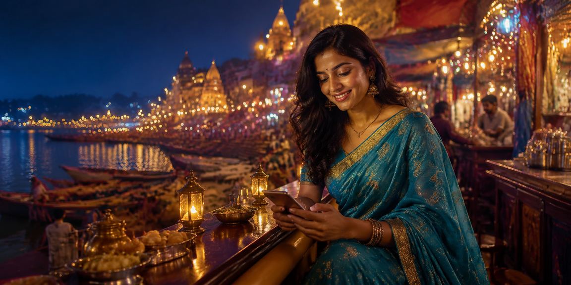 Indian woman playing Aviator game on her mobile device
